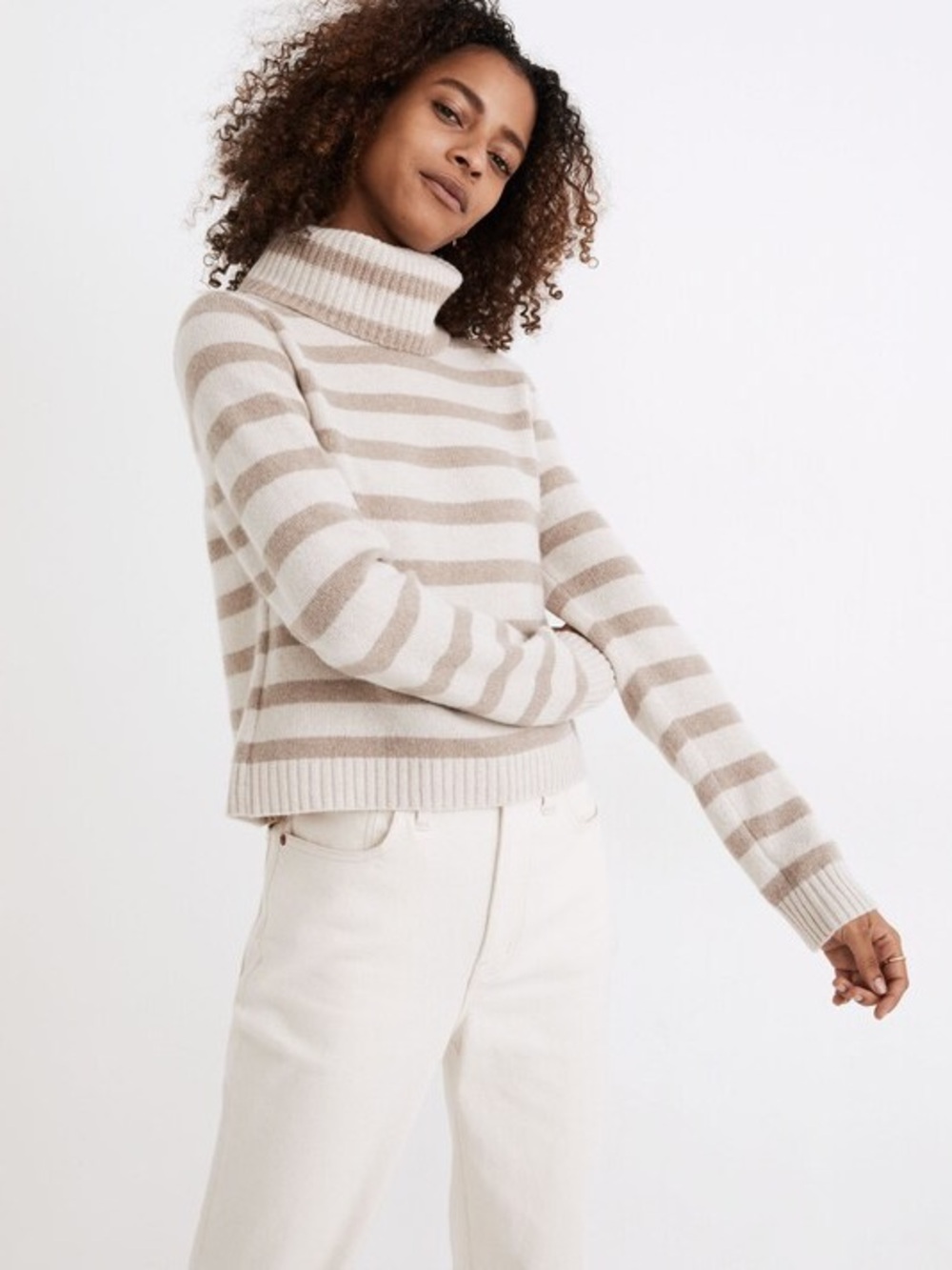 Madewell Beige and Cream Striped Turtleneck Sweater - Picture 2 of 4
